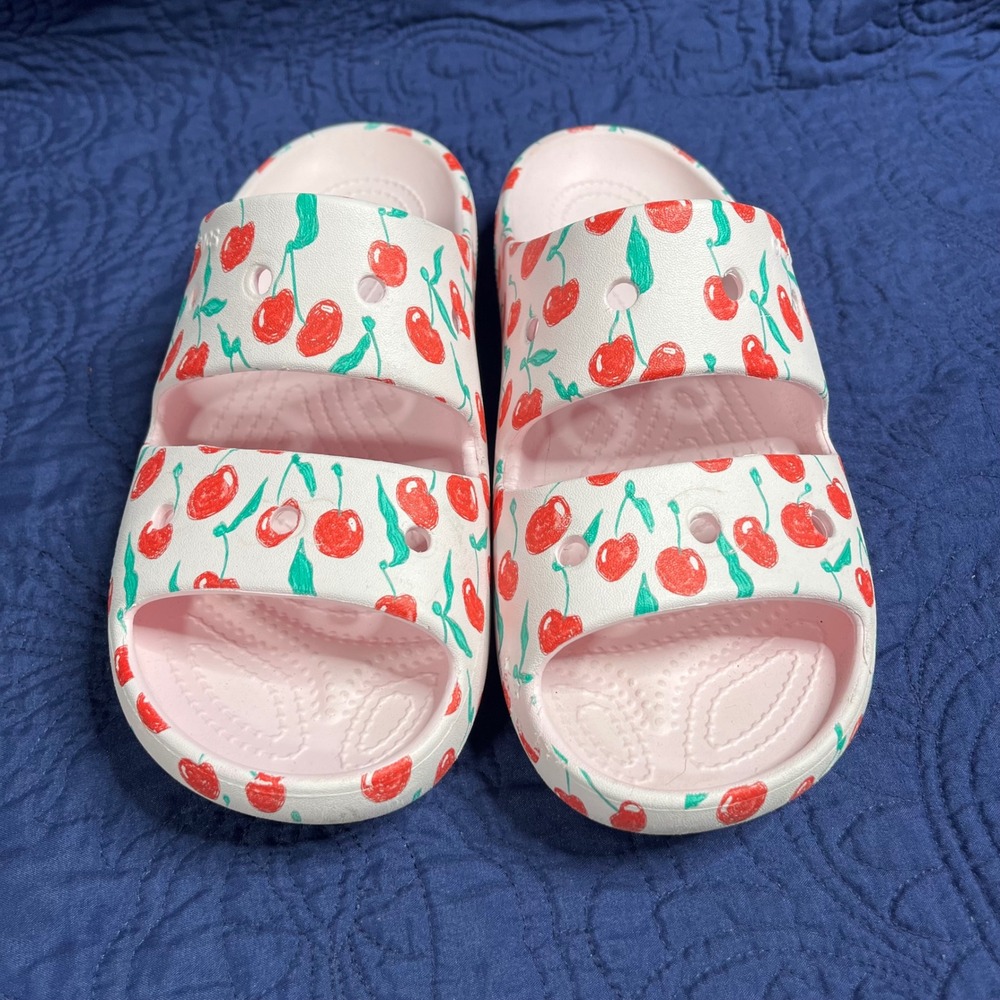 Crocs Classic Cherry Print Sandal Slides Pink Red Womens 9 Mens 7